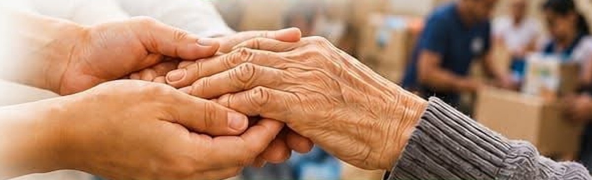 Manos acompañando a una persona adulta mayor